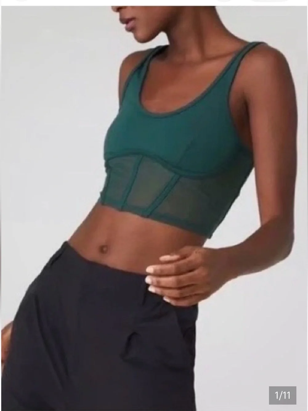 ALO Yoga Airbrush Mesh Corset Tank Top in Midnight Green